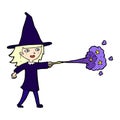 comic cartoon witch girl casting spell