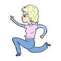 comic cartoon woman running and pointing Royalty Free Stock Photo