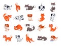 Comic cats and dogs. Cartoon cute fun puppy and funny adorable cat. Pets in different actions and positions, adorable