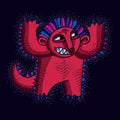 Comic character, vector red angry alien monster. Emotional expression idea graphic symbol, design element.