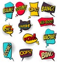 Comic colored hand drawn speech bubbles. Set retro cartoon stickers. Funny design vector items illustration. Comic text Royalty Free Stock Photo