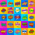 Comic colored sound icons set, flat style Royalty Free Stock Photo