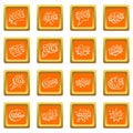 Comic colored sound icons set orange