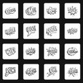 Comic colored sound icons set squares vector