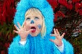 Little Girl with Blue Furry Costume