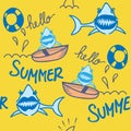 Shark Summer Seamless Pattern Royalty Free Stock Photo