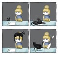 Comic cute cats. Comics storyboard with funny black cat