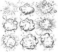 Comic doodle sketch of a hand-drawn explosion speech bubble with splash smoke. Exploding speech element for text Royalty Free Stock Photo