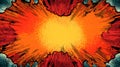 Comic explosion background pop art blast retro radial rays dynamic burst frame orange yellow center red cloud border halftone dot Royalty Free Stock Photo
