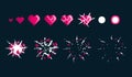 Comic explosion effects for emotion. Process steps for animation explosion of pink heart.