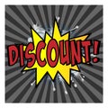 Comic explosive bright concept with red Discount wording yellow speech bubble sound rays and halftone effects. Vector Royalty Free Stock Photo