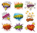 Comic explosive dynamic speech bubbles collection Royalty Free Stock Photo