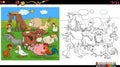 Comic farm animal characters group coloring book page Royalty Free Stock Photo