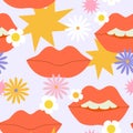 Comic female lips background in pop art, psychedelic hippie retro style Royalty Free Stock Photo