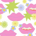 Comic female lips background in pop art, psychedelic hippie retro style