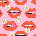 Comic female lips background in pop art, psychedelic hippie retro style Royalty Free Stock Photo