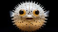 Comic Figurativism Pufferfish With Large Eyes On Black Background