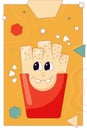 Comic french fries in trendy retro cartoon style Funny french fries character on abstract background Royalty Free Stock Photo