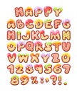 Comic game sweet font kids letters cartoon bubble fonts. Colorful lowercase letters of an alphabet with glint. Xmas cartoon