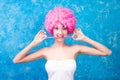 Comic girl / woman / teenager with pink wig Royalty Free Stock Photo