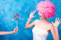 Comic girl / woman / teenager with pink wig Royalty Free Stock Photo