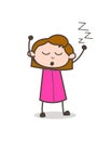 Comic Girl Yawning Before Sleep Vector