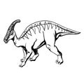 Comic hadrosaurus hand drawn style for print, tattoo, design and logo. Vector illustration.