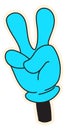 Comic hand in glove showing two fingers. Peace gesture