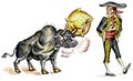 Comic illustration of matador and bull