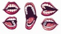 Comic Illustration of Woman Biting Red Lips with Sharp Teeth in Vector Art Royalty Free Stock Photo