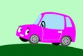 Comic image of a cute pink car. Vector image.