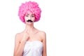 Comic image with female / women / adult with pink wig