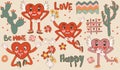 Comic-inspired happy heart character, designed in a chic retro 60s-70s cartoon style. Includes a variety of retro heart Royalty Free Stock Photo