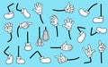 Comic legs and arms. Hand for cartoon characters, body parts expressions. Feet and hands gestures variations, garish