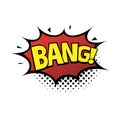 Comic lettering bang. Comic speech bubble with emotional text Bang. Vector bright dynamic cartoon illustration in retro