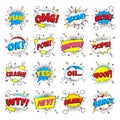 16 Comic lettering set in the speech bubbles comic style flat design. Royalty Free Stock Photo