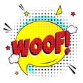 Comic lettering WOOF! in the speech bubble comic style flat design. Royalty Free Stock Photo