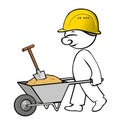 Comic man on building site