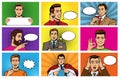 Comic man vector popart cartoon businessman character speaking bubble speech or comicguy expression illustration male Royalty Free Stock Photo