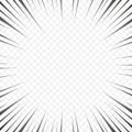 Comic manga radial lines with speed effect for comics book. Black and white explosion background. Flash ray blast glow Royalty Free Stock Photo