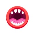 Monster mouth with teeth. Mouth with emotions, teeth, tongue, lips.