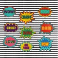 Comic patch sound effects in pop art vector style. Sound bubble