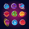 Comic Planets And Space Asteroids Set