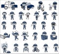 Comic Policeman Cop Character - Collection of Concepts Vector illustrations Royalty Free Stock Photo
