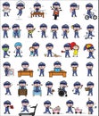 Comic Policeman Cop - Set of Concepts Vector illustrations