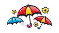 Comic Pop Art Umbrellas with Rain and Dynamic Splashes, vector design Generative AI Royalty Free Stock Photo