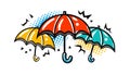 Comic Pop Art Umbrellas with Rain and Lightning, vector design Generative AI Royalty Free Stock Photo
