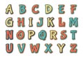 Comic retro font. Cartoonish multilayer alphabet