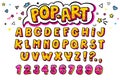 Comic retro letters set. Alphabet letters and numbers in style of comics