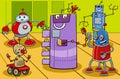 Comic robot characters group cartoon illustration